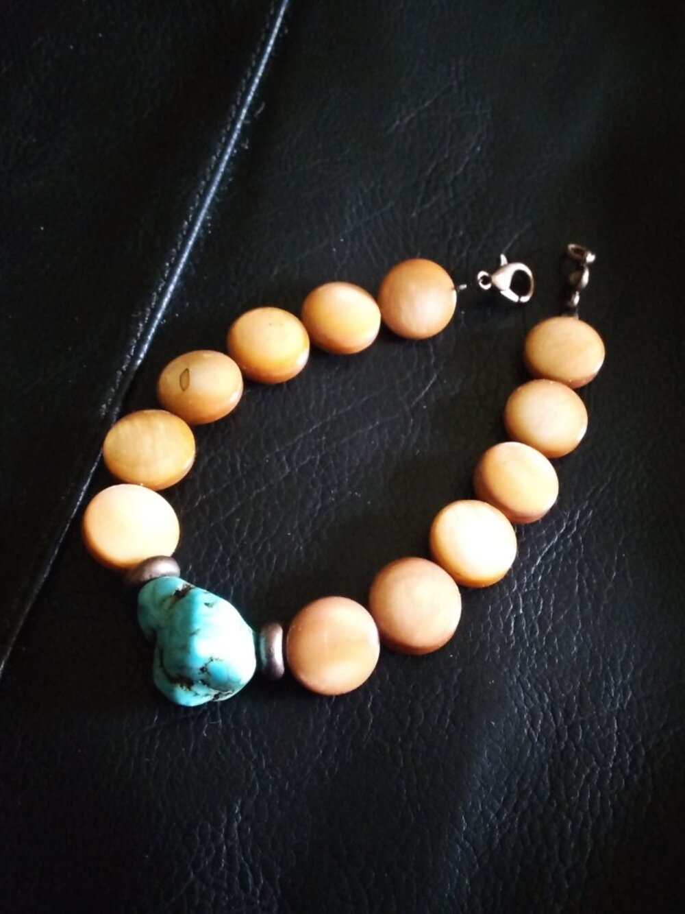 SouthWestern Boho-licious Flair! Sleek Turquoise Magnesite + Tan Shell Bracelet